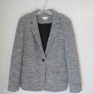 LOFT Black & White Long Sleeve Lined Faux Pockets 14 Business Blazer